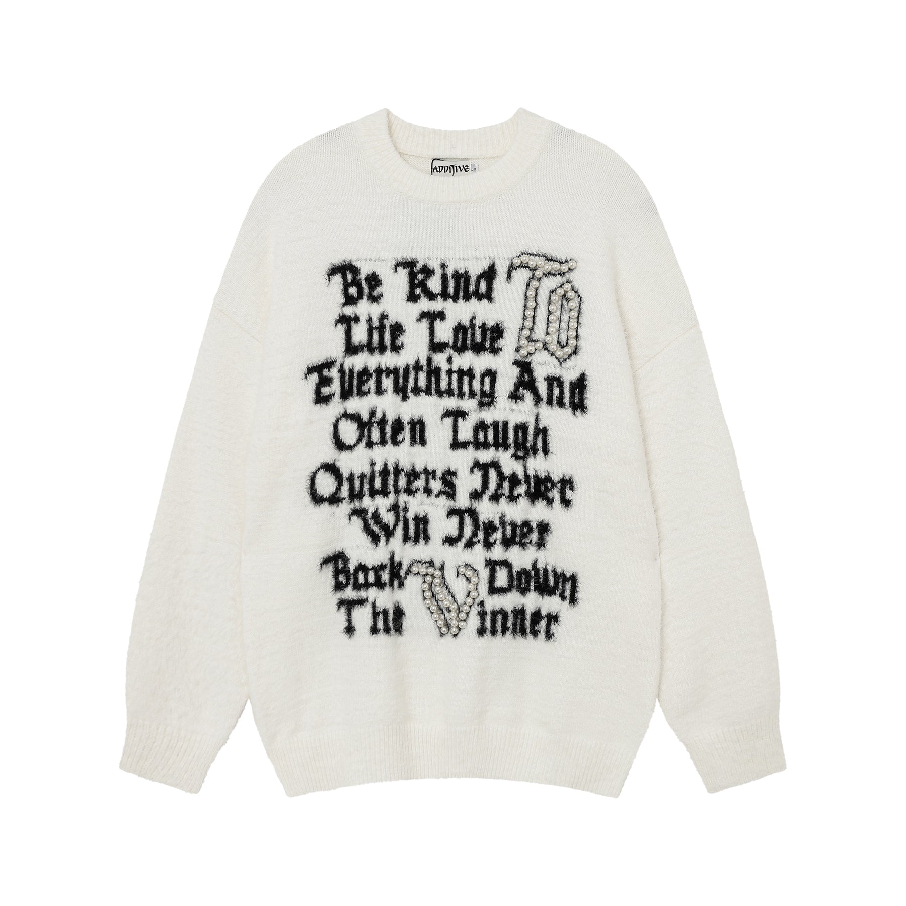 Letter Jacquard Pearls Sweater