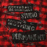 Red and Black Checkered Safety Pin Print Shirt