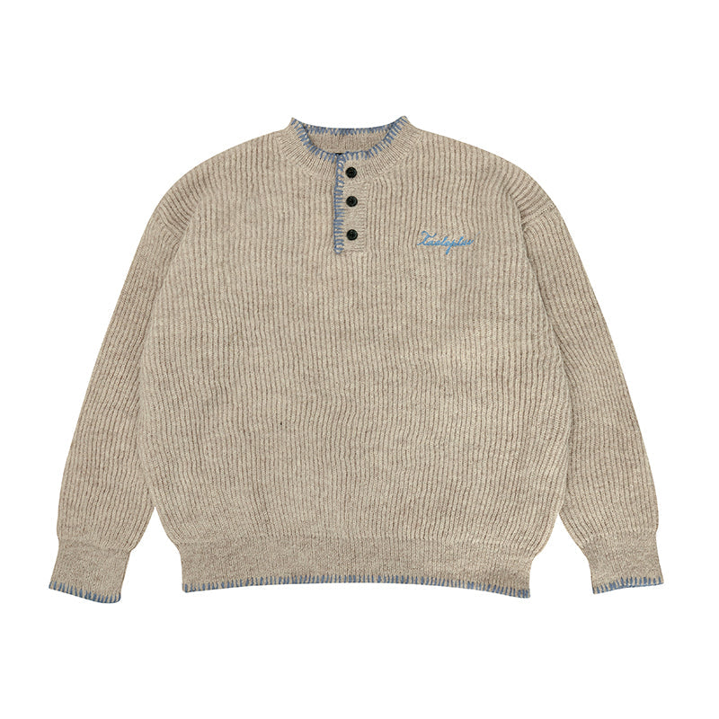 Wool Blend Henley Knit Sweater