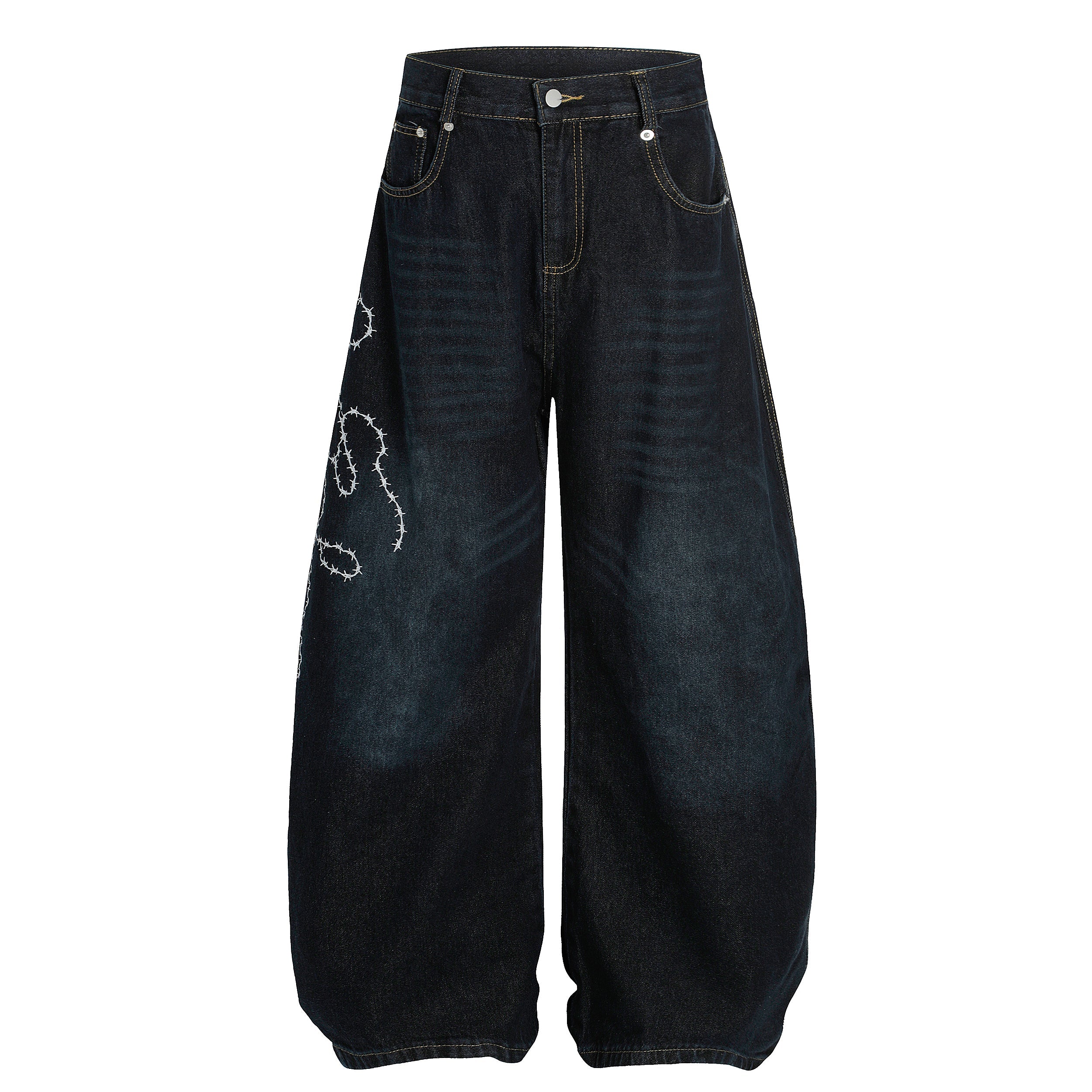 American High Street Rose Embroidery Curved Blade Jeans