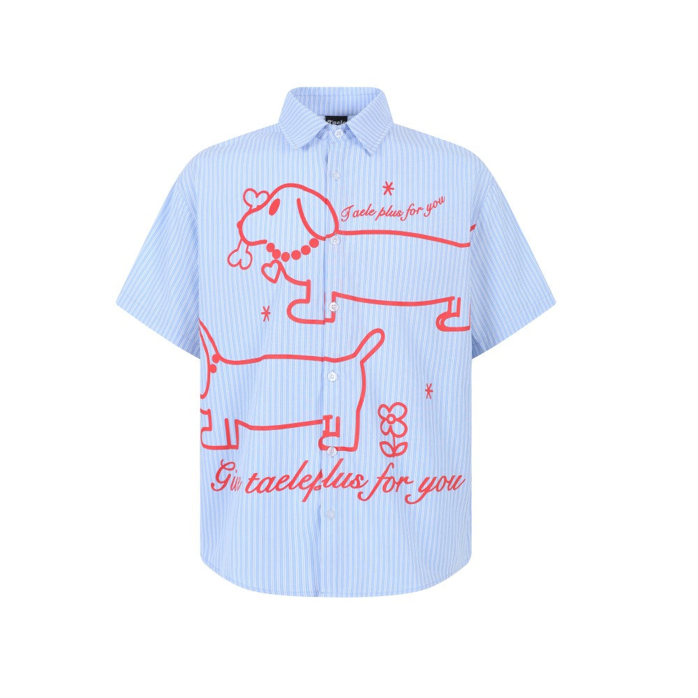 Striped Shirt with Dachshund Print Casual Shirt