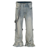 Detachable Leather Chain Flare Jeans