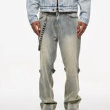 Detachable Leather Chain Flare Jeans