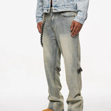 Detachable Leather Chain Flare Jeans