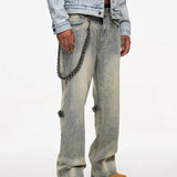 Detachable Leather Chain Flare Jeans