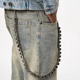 Detachable Leather Chain Flare Jeans