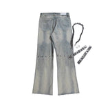 Detachable Leather Chain Flare Jeans