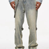 Detachable Leather Chain Flare Jeans