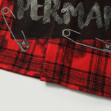 Red and Black Checkered Safety Pin Print Shirt