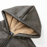 Distressed Shearling Hooded Jacket